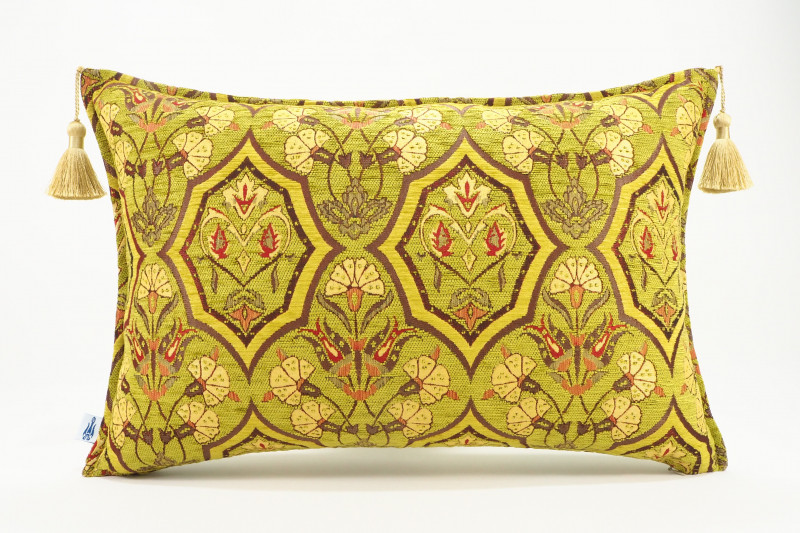 Fabric Pillow,Fabric Pillow 16x24,Pistachio Green Carnation Pattern Turkish Pattern Jacquard Fabric Pillow,Bohemian Throw Pillow