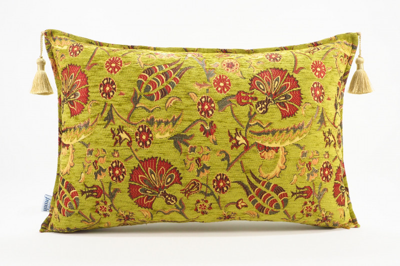 Fabric Pillow,Fabric Pillow 16x24,Pistachio Green Caucasus Carnation Pattern Turkish Fabric Pillow, Decorative Bohemian Pillow