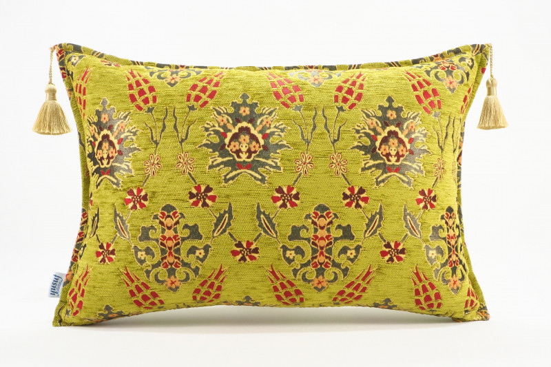 Fabric Pillow,Fabric Pillow 16x24,Pistachio Green Topkapi Palace Tulip Pattern Turkish Jacquard Fabric Pillow,Throw Sofa Pillow