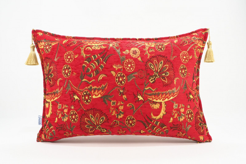 Fabric Pillow,Fabric Pillow 16x24,Red Caucasus Carnation Pattern Turkish Jacquard Fabric Pillow Cover,Decorative Bohemian Pillow