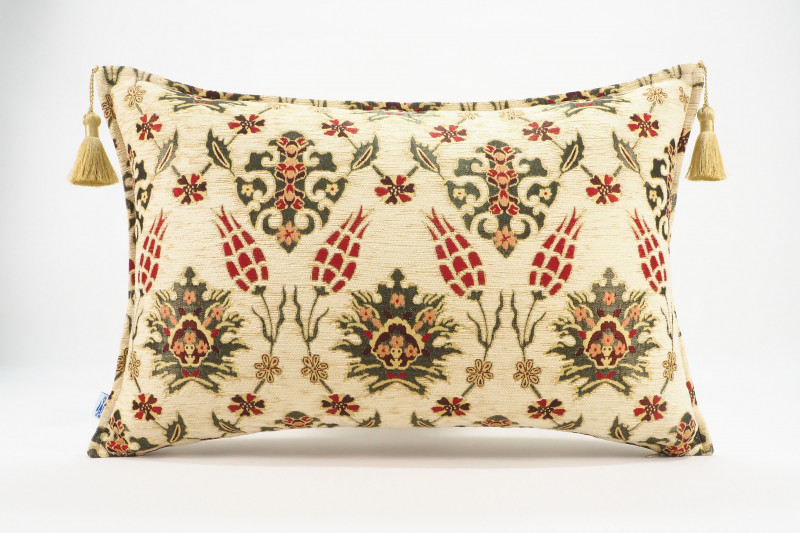 Fabric Pillow,Fabric Pillow 16x24,Beige Topkapi Palace Tulip Pattern Turkish Jacquard Fabric Pillow Cover,Throw Pillow Case