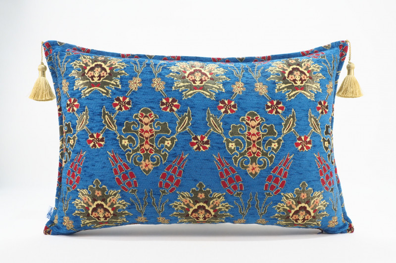 Fabric Pillow,Fabric Pillow 16x24,Navy Blue Topkapi Palace Tulip Pattern Turkish Jacquard Fabric Pillow Cover,Throw Pillow Case