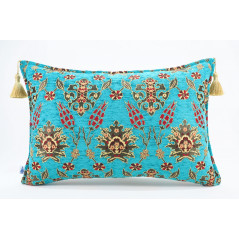 Fabric Pillow,Fabric Pillow 16x24,Turquoise Blue Topkapi Palace Tulip Pattern Turkish Jacquard Fabric Pillow Cover,Throw Pillow