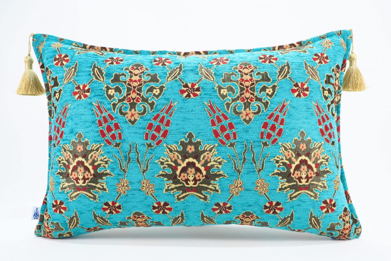 Fabric Pillow,Fabric Pillow 16x24,Turquoise Blue Topkapi Palace Tulip Pattern Turkish Jacquard Fabric Pillow Cover,Throw Pillow