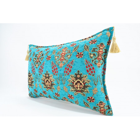 Fabric Pillow,Fabric Pillow 16x24,Turquoise Blue Topkapi Palace Tulip Pattern Turkish Jacquard Fabric Pillow Cover,Throw Pillow