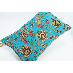 Fabric Pillow,Fabric Pillow 16x24,Turquoise Blue Topkapi Palace Tulip Pattern Turkish Jacquard Fabric Pillow Cover,Throw Pillow