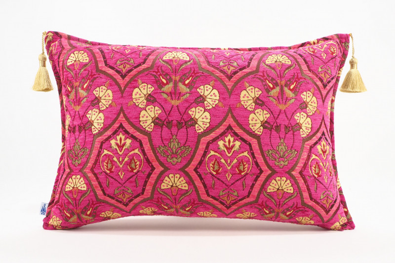 Fabric Pillow,Fabric Pillow 16x24,Mazenda Pink Carnation Pattern Turkish Pattern Jacquard Fabric Pillow,Bohemian Throw Pillow