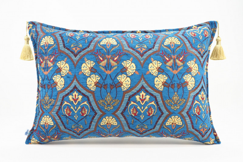 Fabric Pillow, Fabric Pillow 16x24, Navy Blue Carnation Pattern Turkish Pattern Jacquard Fabric Pillow, Bohemian Throw Pillow