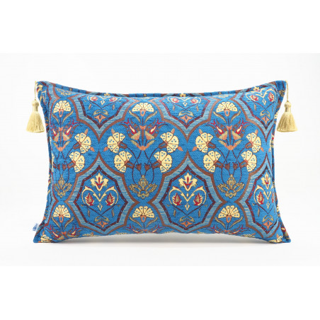 Fabric Pillow, Fabric Pillow 16x24, Navy Blue Carnation Pattern Turkish Pattern Jacquard Fabric Pillow, Bohemian Throw Pillow