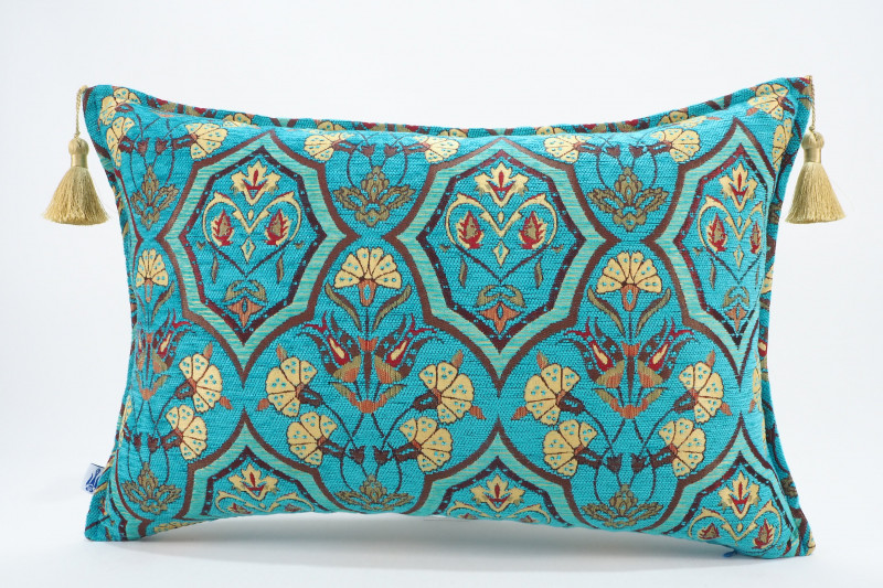 Fabric Pillow,Fabric Pillow 16x24,Turquoise Blue Carnation Pattern Turkish Pattern Jacquard Fabric Pillow,Bohemian Throw Pillow