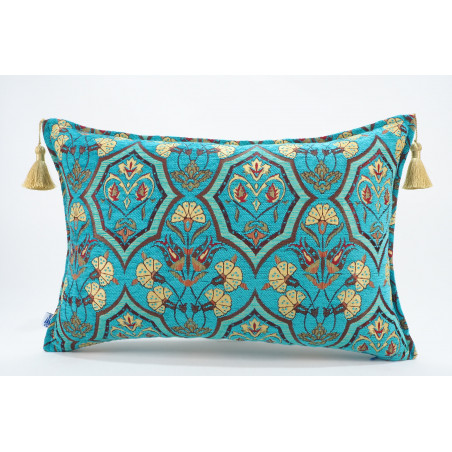 Fabric Pillow,Fabric Pillow 16x24,Turquoise Blue Carnation Pattern Turkish Pattern Jacquard Fabric Pillow,Bohemian Throw Pillow