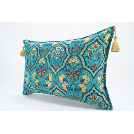 Fabric Pillow,Fabric Pillow 16x24,Turquoise Blue Carnation Pattern Turkish Pattern Jacquard Fabric Pillow,Bohemian Throw Pillow