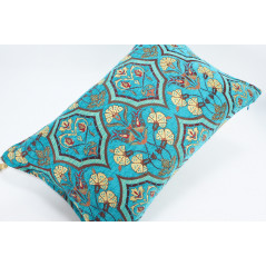 Fabric Pillow,Fabric Pillow 16x24,Turquoise Blue Carnation Pattern Turkish Pattern Jacquard Fabric Pillow,Bohemian Throw Pillow