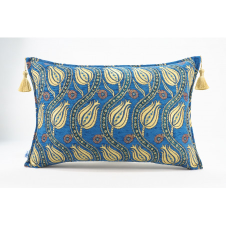 Fabric Pillow, Fabric Pillow 16x24, Navy Blue Water Line Tulip Pattern Turkish Jacquard Fabric Pillow, Chenille Fabric Pillow