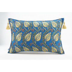 Fabric Pillow, Fabric Pillow 16x24, Navy Blue Water Line Tulip Pattern Turkish Jacquard Fabric Pillow, Chenille Fabric Pillow