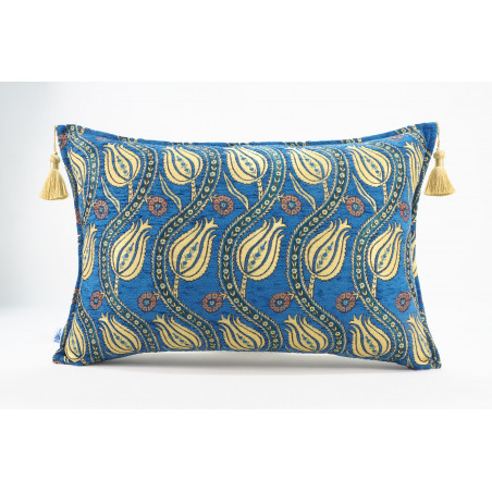 Fabric Pillow, Fabric Pillow 16x24, Navy Blue Water Line Tulip Pattern Turkish Jacquard Fabric Pillow, Chenille Fabric Pillow