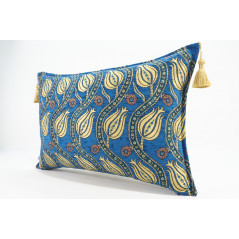 Fabric Pillow, Fabric Pillow 16x24, Navy Blue Water Line Tulip Pattern Turkish Jacquard Fabric Pillow, Chenille Fabric Pillow