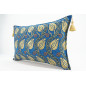 Fabric Pillow, Fabric Pillow 16x24, Navy Blue Water Line Tulip Pattern Turkish Jacquard Fabric Pillow, Chenille Fabric Pillow