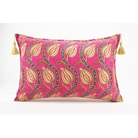 Fabric Pillow,Fabric Pillow 16x24,Mazenda Pink Water Line Tulip Pattern Turkish Jacquard Fabric Pillow,Chenille Fabric Pillow