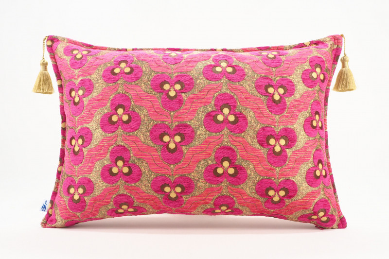 Fabric Pillow, Fabric Pillow 16x24, Mazenda Pink Tiger Eyes Pattern Turkish Fabric Pillow Cover, Chenille Bohemian Pillow