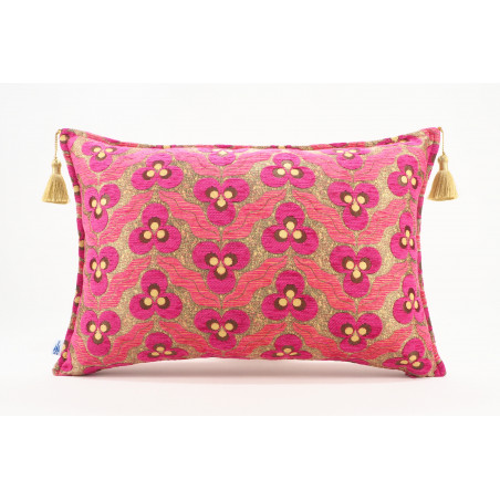 Fabric Pillow, Fabric Pillow 16x24, Mazenda Pink Tiger Eyes Pattern Turkish Fabric Pillow Cover, Chenille Bohemian Pillow