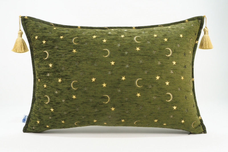 Fabric Pillow, Fabric Pillow 16x24, Moss Green Arabian Night Pattern Turkish Fabric Pillow Cover, Chenille Bohemian Pillow