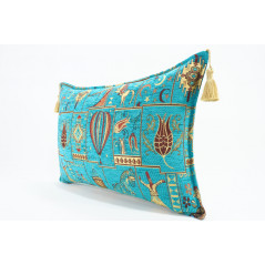 Fabric Pillow,Fabric Pillow 16x24,Turquoise Blue Turkish Dream Pattern Turkish Chenille Fabric Pillow,Decorative Bohemian Pillow