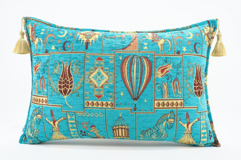 Fabric Pillow,Fabric Pillow 16x24,Turquoise Blue Turkish Dream Pattern Turkish Chenille Fabric Pillow,Decorative Bohemian Pillow