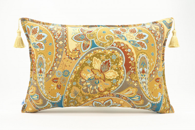 Fabric Pillow, Fabric Pillow 16x24, Paisley Pattern Turkish Chenille Fabric Pillow,Decorative Bohemian Pillow, Jacquard Fabric