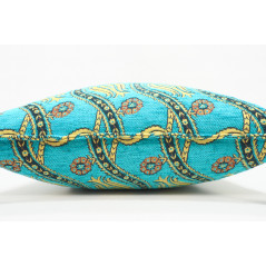 Turkish Fabric Pillow 18x18, Turquoise Blue Tulip Pattern Decorative Ottoman Fabric Pillow