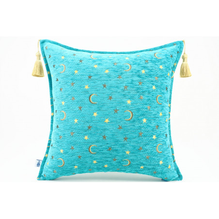 Turkish Fabric Pillow 18x18, Turquoise Blue Arabian Night Pattern Decorative Ottoman Fabric Pillow