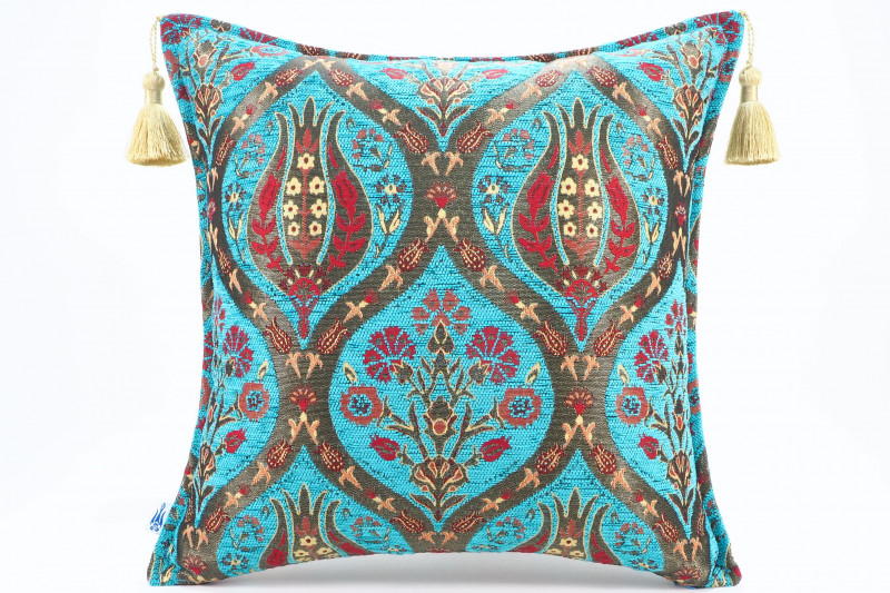 Fabric Pillow,Fabric Pillow 18x18,Turquoise Blue Morocco Pattern Tulip Turkish Fabric Pillow,Decorative Accent and Throw Pillow