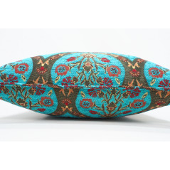 Turkish Fabric Pillow 18x18, Turquoise Blue Tulip Decorative Ottoman Fabric Pillow