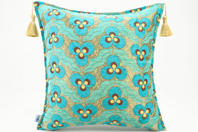 Fabric Pillow, Fabric Pillow 18x18, Turquoise Blue Tiger Eyes Pattern Turkish Fabric Pillow Cover, Decorative and Throw Pillow