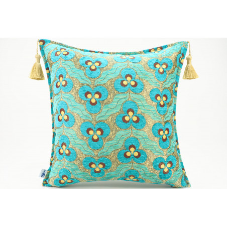 Turkish Fabric Pillow 18x18, Turquoise Blue Tiger Eye Decorative Ottoman Fabric Pillow