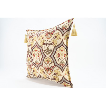 Fabric Pillow, Fabric Pillow 18x18, Beige Carnation Pattern Turkish Fabric Pillow, Decorative Accent and Throw Pillow