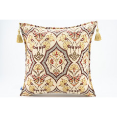 Fabric Pillow, Fabric Pillow 18x18, Beige Carnation Pattern Turkish Fabric Pillow, Decorative Accent and Throw Pillow