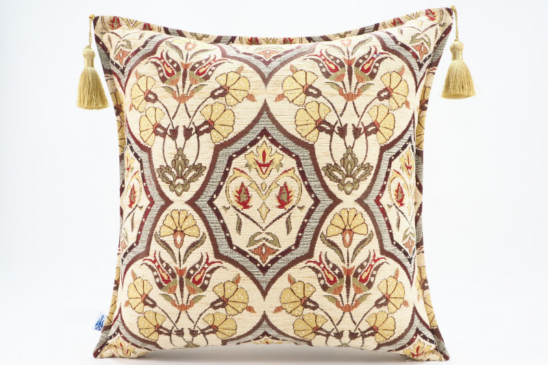 Fabric Pillow, Fabric Pillow 18x18, Beige Carnation Pattern Turkish Fabric Pillow, Decorative Accent and Throw Pillow