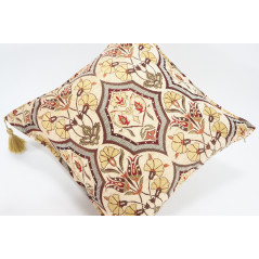 Fabric Pillow, Fabric Pillow 18x18, Beige Carnation Pattern Turkish Fabric Pillow, Decorative Accent and Throw Pillow