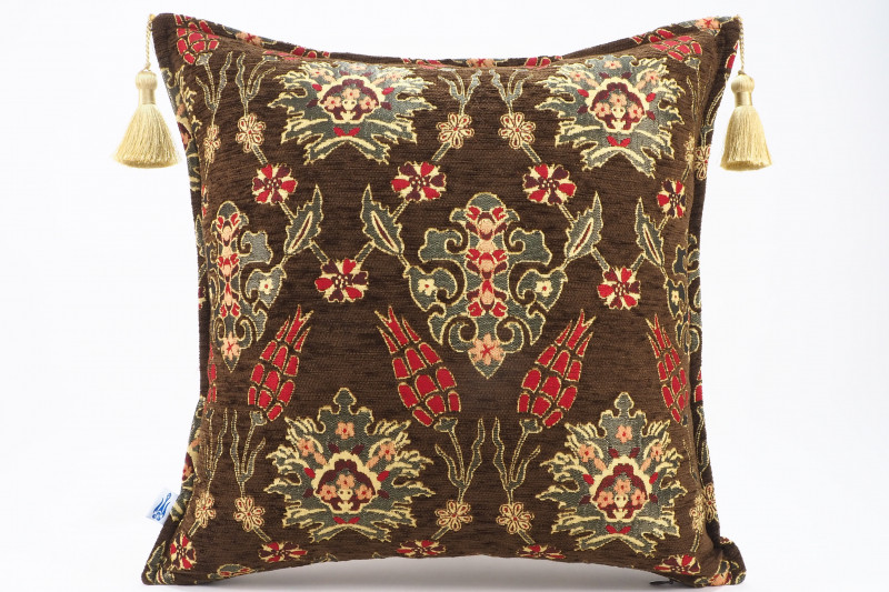 Fabric Pillow,Fabric Pillow 18x18,Brown Topkapi Palace Tulip Pattern Turkish Fabric Pillow Cover,Decorative Pillow,Throw Pillow