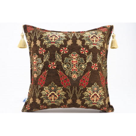 Fabric Pillow,Fabric Pillow 18x18,Brown Topkapi Palace Tulip Pattern Turkish Fabric Pillow Cover,Decorative Pillow,Throw Pillow