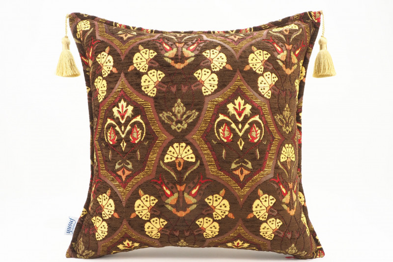 Fabric Pillow, Fabric Pillow 18x18, Brown Carnation Pattern Turkish Fabric Pillow, Decorative Pillow Accent Pillow Throw Pillow