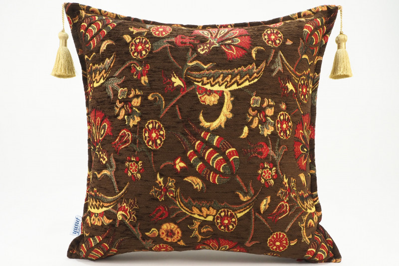 Fabric Pillow, Fabric Pillow 18x18, Brown Caucasus Carnation Pattern Turkish Fabric Pillow,Decorative Pillow,Bohemian Pillow