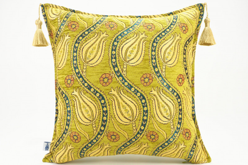 Fabric Pillow, Fabric Pillow 18x18, Pistachio Green Water Line Tulip Pattern Turkish Fabric Pillow, Decorative and Throw Pillow