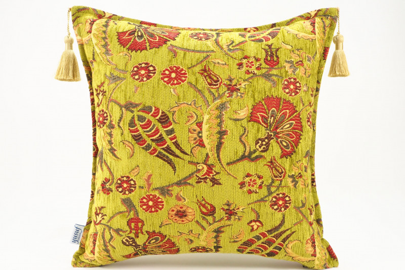 Fabric Pillow, Fabric Pillow 18x18, Pistachio Green Caucasus Carnation Pattern Turkish Fabric Pillow,Decorative Bohemian Pillow