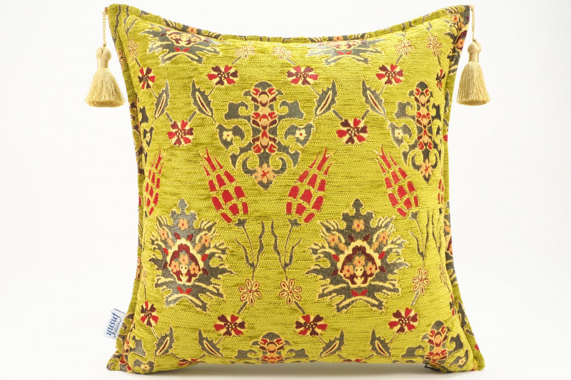 Fabric Pillow, Fabric Pillow 18x18, Pistachio Green Topkapi Palace Tulip Pattern Turkish Fabric Pillow, Decorative Throw Pillow