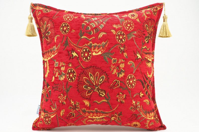 Fabric Pillow, Fabric Pillow 18x18, Red Caucasus Carnation Pattern Turkish Fabric Pillow,Decorative Pillow,Bohemian Pillow