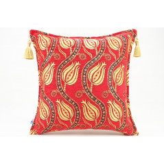 Turkish Fabric Pillow 18x18, Red Tulip Pattern Decorative Ottoman Fabric Pillow