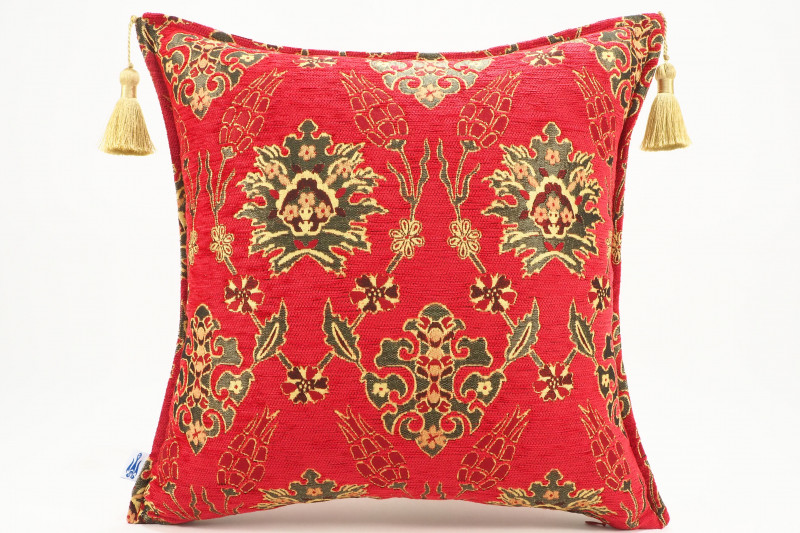 Fabric Pillow,Fabric Pillow 18x18,Red Topkapi Palace Tulip Pattern Turkish Fabric Pillow Cover,Decorative Pillow,Throw Pillow