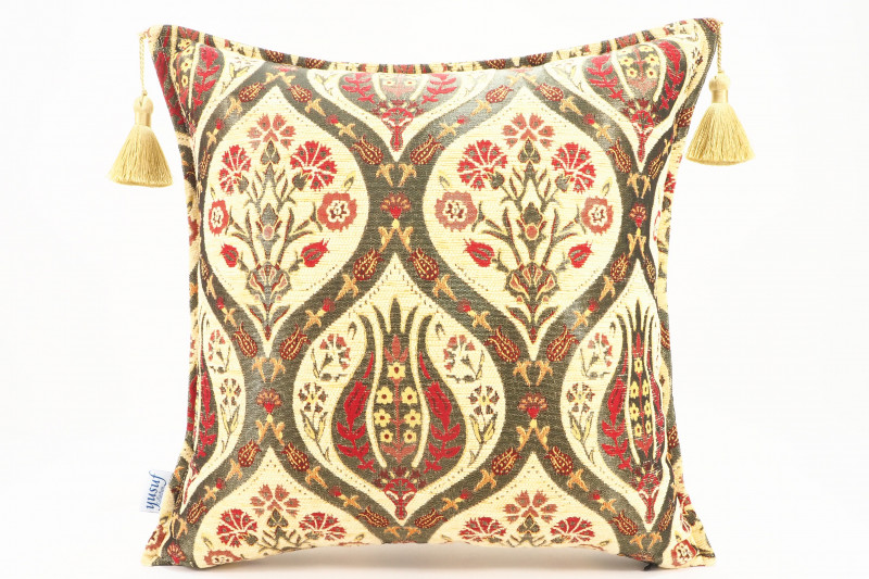 Fabric Pillow, Fabric Pillow 18x18, Beige Morocco Pattern Tulip Turkish Fabric Pillow, Decorative Accent and Throw Pillow